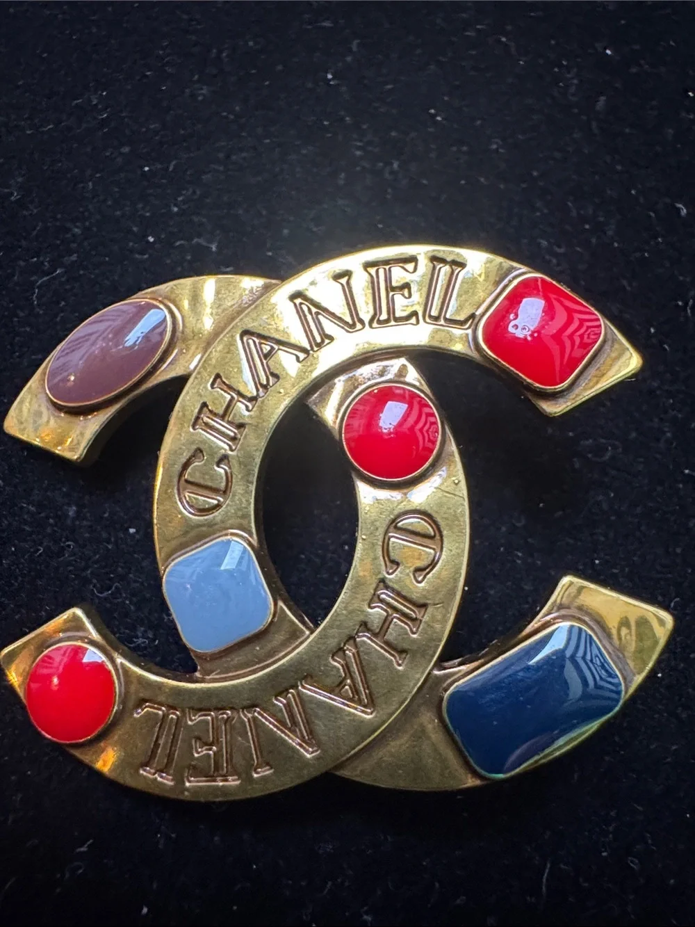 Brooch antique Gold-Tone Brooch with Multicolor Enamel Stones